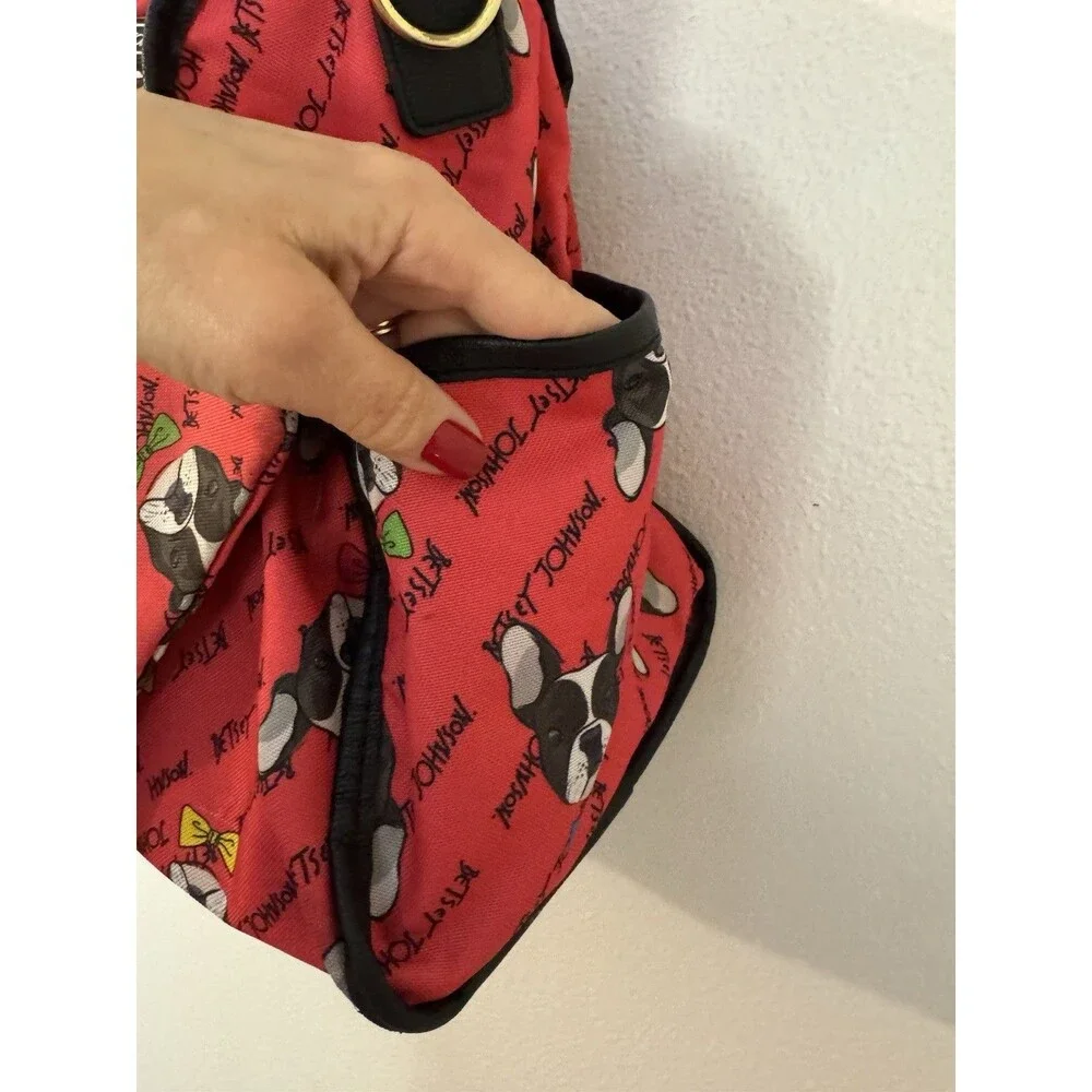 BETSEY JOHNSON Bag Iconic Bulldog Large Duffle +Card/Coin  Wallet Pink EUC